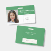 Badge Simple Green Employé Photo ID Logo Code-Barres (Avant & arrière)