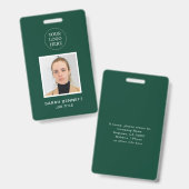 Badge Simple Green Professional Employé Code photo (Avant & arrière)