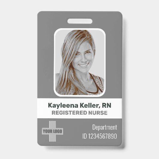 Badge Simple Gris Gris Blanc Logo Photo Code-Barres ID I (Avant)