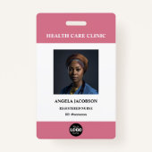 Badge Simple Hospital Employee Logo Pink Photo ID (Devant)