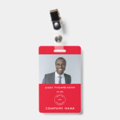 Badge Simple ID de photo d'employé Nom Logo Rouge (Avant avec clip)