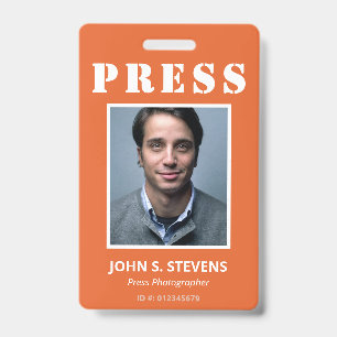 Badge Simple ID de presse photo orange blanc