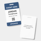 Badge Simple ID d'événement QR Code bleu foncé pratique (Avant & arrière)
