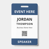 Badge Simple ID d'événement QR Code bleu foncé pratique (Avant)