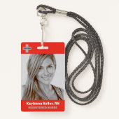 Badge Simple Light Red Large Photo Logo Code Modèle (Devant avec lanière)