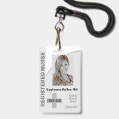 Badge Simple Logo Code Barres ID Infirmière Diplômée (Avant avec lanière)
