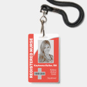 Badge Simple Logo Code-Barres ID Infirmière Diplômée Rou (Avant avec lanière)