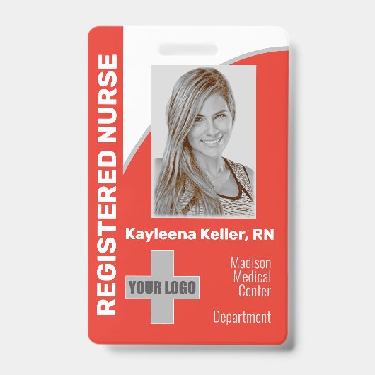 Badge Simple Logo Code-Barres ID Infirmière Diplômée Rou (Avant)