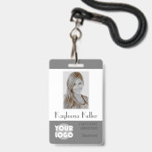 Badge Simple Logo Code-Barres Photo Département Gris Gri (Avant avec lanière)