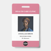Badge Simple logo d'employé d'hôpital rose photo ID (Avant)