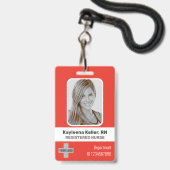 Badge Simple logo photo blanc rouge clair code-barres ID (Avant avec lanière)