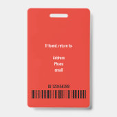 Badge Simple logo photo blanc rouge clair code-barres ID (Arrière)