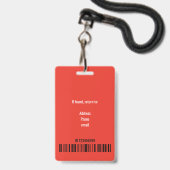 Badge Simple logo photo blanc rouge clair code-barres ID (Arrière avec lanière)