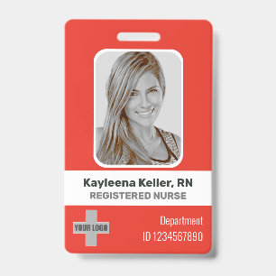 Badge Simple logo photo blanc rouge clair code-barres ID