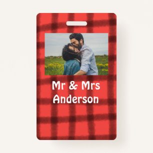 Badge Simple minimal mr and mrs add your name photo red 