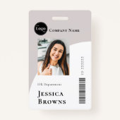 Badge Simple minimaliste Beige Business Code barre emplo (Devant)