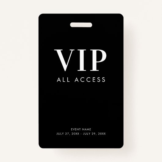 Badge Simple Modern Black VIP All Access Pass (Devant)