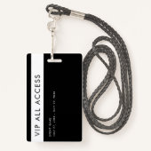 Badge Simple Modern Black VIP All Access Pass (Derrière avec lanière)