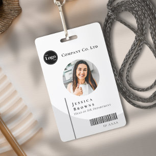 Badge Simple Moderne Photo Noir & Blanc Employé QR