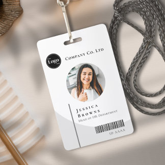 Badge Simple Moderne Photo Noir & Blanc Employé QR