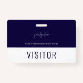 Badge Simple Navy Blue Visitor Pass Company Logo (Devant)