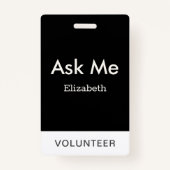 Badge Simple Noir Volontaire Personnalisé Me Demander (Dos)