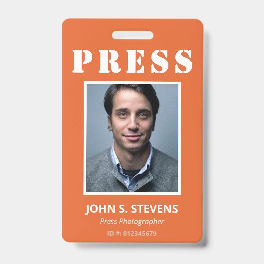 Badge Simple Orange Blanc Photo ID Presse (Avant)