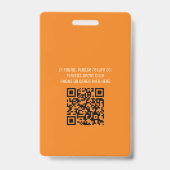 Badge Simple Orange Event Volunteer QR Code Nom ID (Arrière)