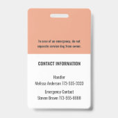 Badge Simple Personalized Service/ Emotional Support Dog (Arrière)