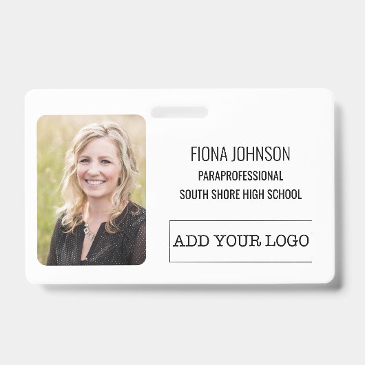 Badge Simple Photo de logo d'employé Code à barres ID (Avant)