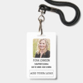 Badge Simple Photo de logo d'employé Code-barres ID (Avant avec lanière)