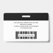 Badge Simple Photo d'identité employé avec code-barres L (Arrière)