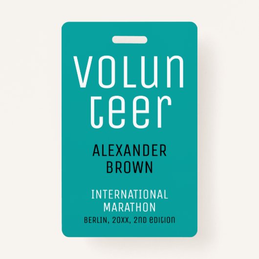 Badge Simple Turquoise Event Volunteer QR Code Nom ID (Devant)