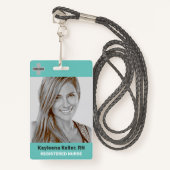 Badge Simple Turquoise Green Large Photo Logo Code Modèl (Devant avec lanière)