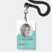 Badge Simple Turquoise Green Nurse Circle Photo Logo Cod (Avant avec lanière)