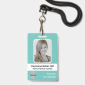 Badge Simple Turquoise Vert Bleu Photo Logo Code à barre (Avant avec lanière)