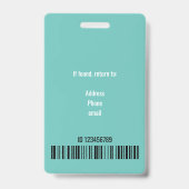 Badge Simple Turquoise Vert Bleu Photo Logo Code à barre (Arrière)