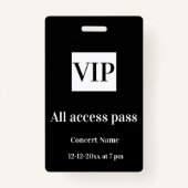 Badge simple vip all accès pass nom de concert occassion (Devant)