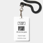 Badge simple vip all accès pass nom de concert occassion (Avant avec lanière)