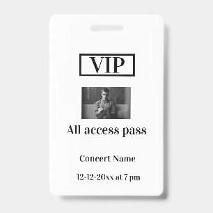 Badge simple vip all accès pass nom de concert occassion