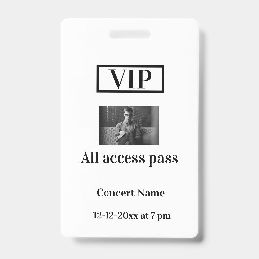 Badge simple vip all accès pass nom de concert occassion (Avant)