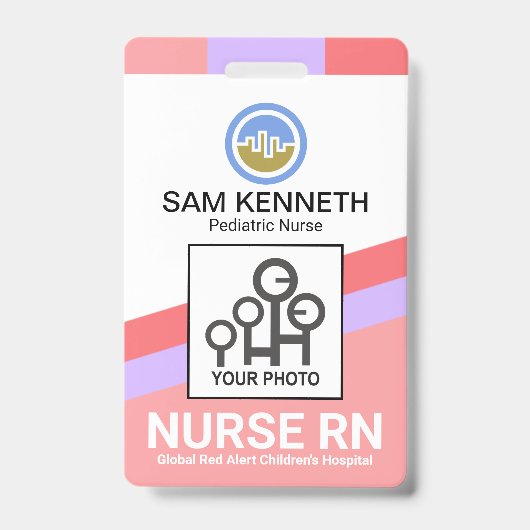 Badge Slanting Colorful Stripes Infirmière Modèle photo (Avant)