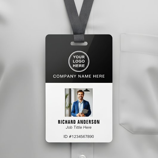 Badge Sleek Modern Employee Photo Name QR Code ID
