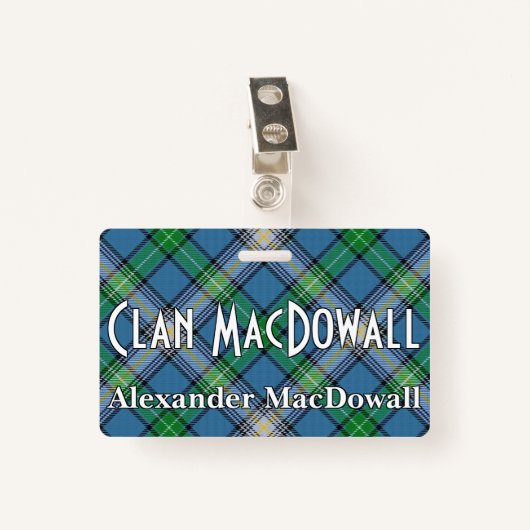 Badge Snappy Clan MacDowall Tartan (Devant avec clip)