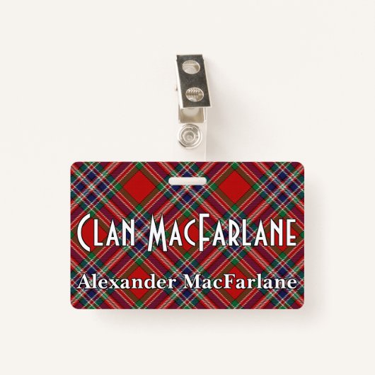 Badge Snappy Clan MacFarlane Tartan (Devant avec clip)