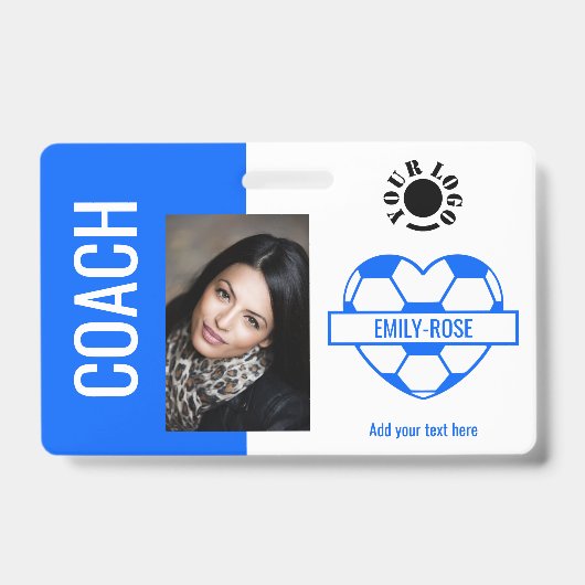 Badge Soccer Ball Photo Logo Code-barres Modèle Coach Bl (Face)