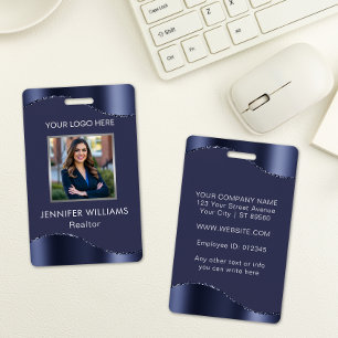 Badge Société de photo d'employé personnalisée bleu mari