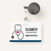 Badge Soins infirmiers gris simple Stethoscope & Coeur (Front with Retractable)
