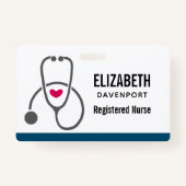 Badge Soins infirmiers gris simple Stethoscope & Coeur (Devant)