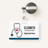 Badge Soins infirmiers gris simple Stethoscope & Coeur (Back with Retractable)